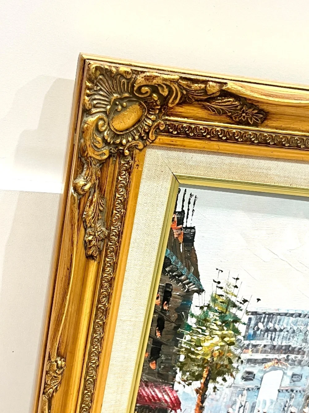 Vintage Oil Painting Parisian Street Gold Tone Ornate Frame 13" x 15" - Picture 4 of 14